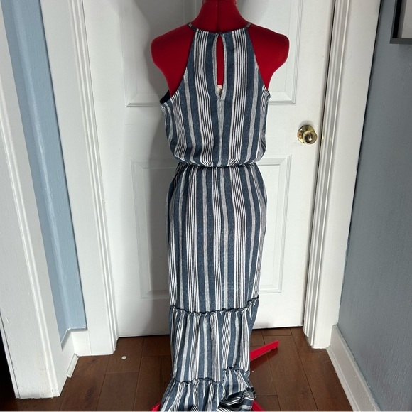 ➕Unbranded Striped Denim Blue and White Halter Maxi Dress - Picture 4 of 7